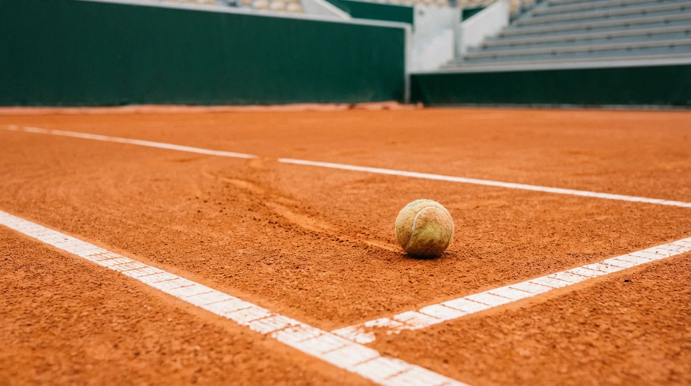 Pista de tierra batida de Roland Garros con las líneas marcadas durante un partido