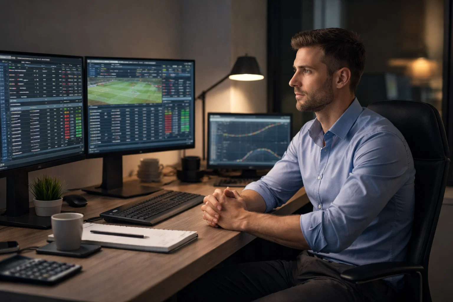Apostador profesional manteniendo la calma frente a múltiples pantallas