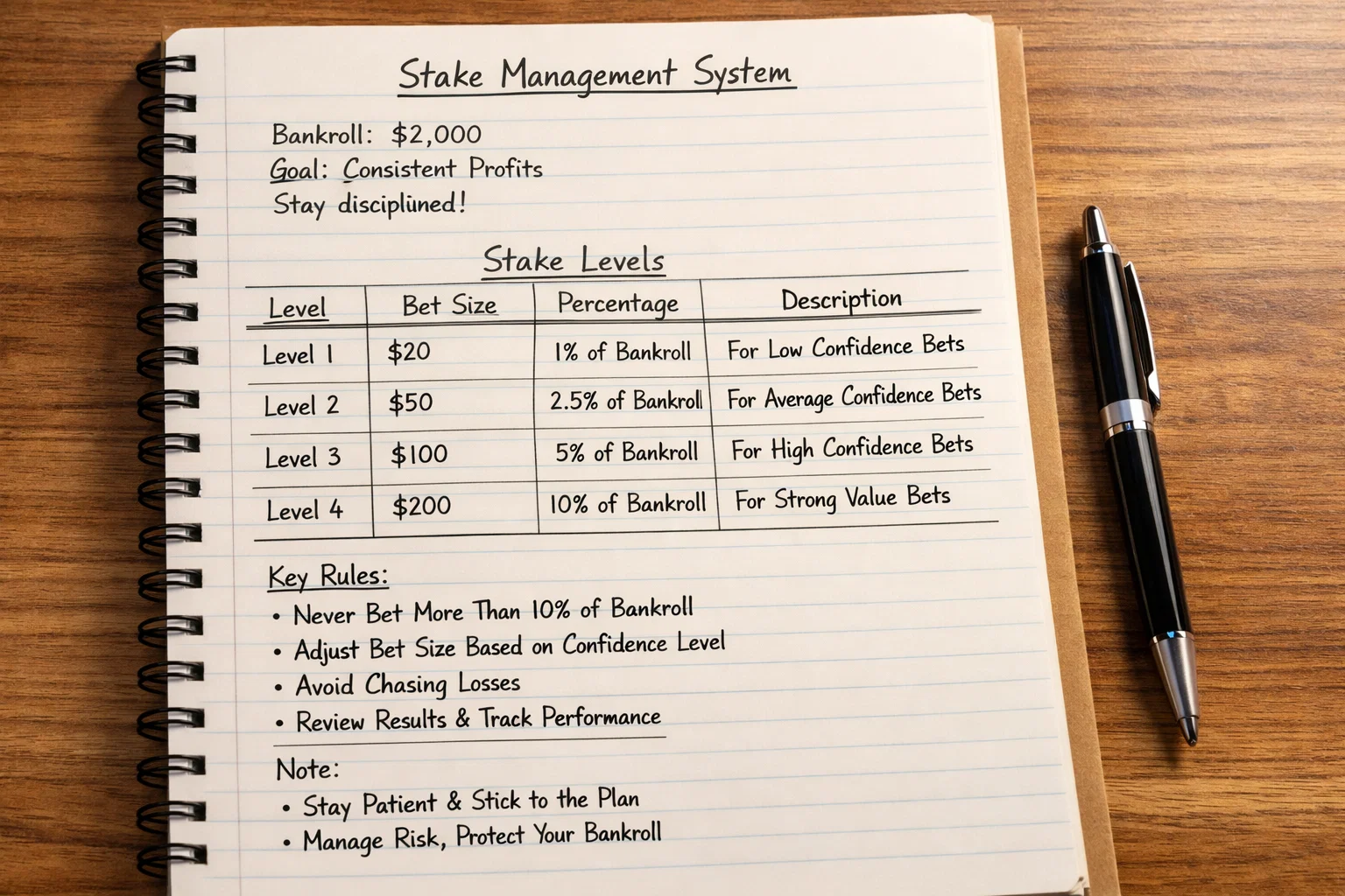 Documento con sistema de gestión de stakes para apuestas de tenis