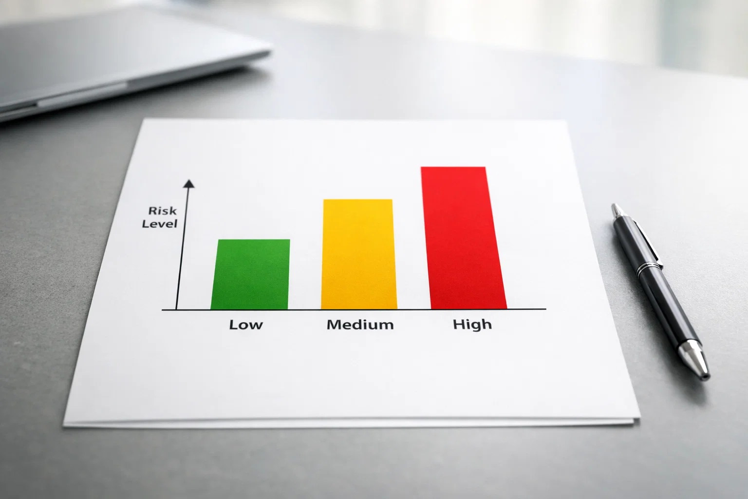 Gráfico simple de barras mostrando niveles de riesgo bajo medio y alto